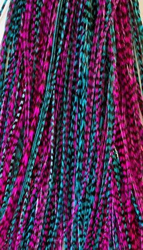 Amazon.com: 30 Hot Pink & Turquoise Grizzly Color Hair Feathers - 7”- 12” Long - Feathers for... | Amazon (US)