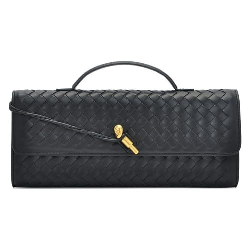NEWBELLA Women's Handmade Woven Clutch Purse - PU Leather Crossbody Bag for Evening & Casual, Adjustable Shoulder Strap Fashion Handbag (Black) | Amazon (US)
