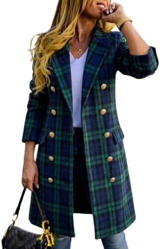IDEALSANXUN Long Plaid Wool Coats for Women Fall Winter Double Breasted Trench Coat Peacoat Jacke... | Amazon (US)