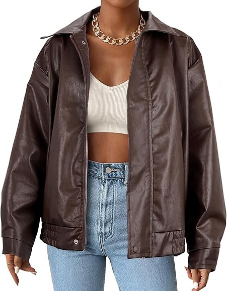 American Trends Leather Jacket Women Bomber Pleather Jacket Oversized Leather Blazer Biker Motorc... | Amazon (CA)
