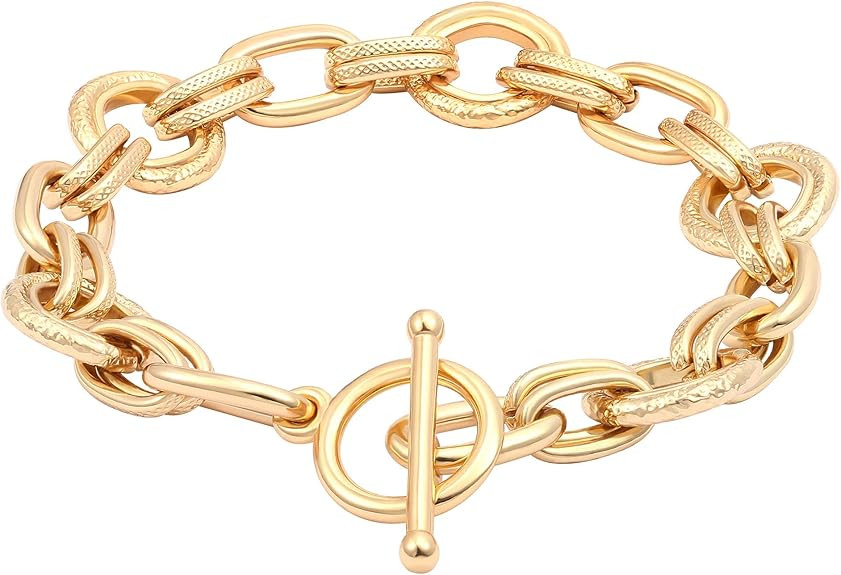 Amazon.com: SOFYBJA 18k Gold Plated Chunky Wide Cuban Curb Oval Rolo Link Chain Bracelets for Wom... | Amazon (US)