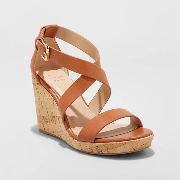 Women's Cecilia Faux Leather Cork Bottom Strappy Wedge Pumps - A New Day™ | Target