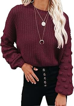 CFLONGE Women's Winter Crewneck Chunky Knit Sweaters Lantern Long Sleeve Oversized Loose Pullover... | Amazon (US)