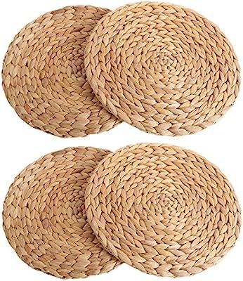 kilofly Natural Water Hyacinth Weave Placemat Round Braided Rattan Tablemats 11.8 inch x 4pc | Amazon (US)