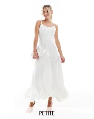 Vestido de novia largo blanco de tirantes con detalle de pespuntes de satén de Vila Petite  | AS... | ASOS (Global)