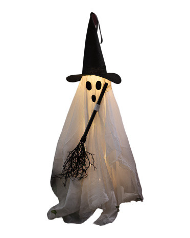 43in Outdoor Safe Led Fabric Ghost With Broom | TJ Maxx