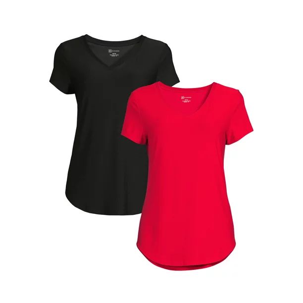 No Boundaries Juniors' Brushed V-Neck T-Shirt with Short Sleeves, 2 Pack | Walmart (US)