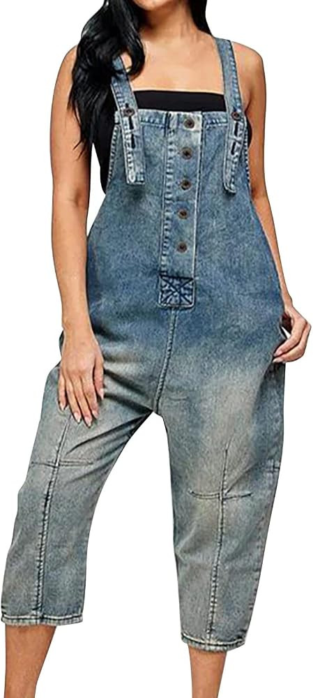 GOKKILRW Womens Denim Bib Overalls Work Capri Pants Loose Casual Fishing Hiking Jean Jumpsuits Li... | Amazon (US)
