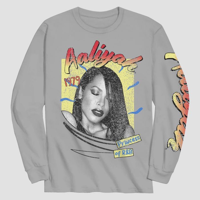 Men's Aaliyah Vintage Long Sleeve T-Shirt - Light Gray | Target