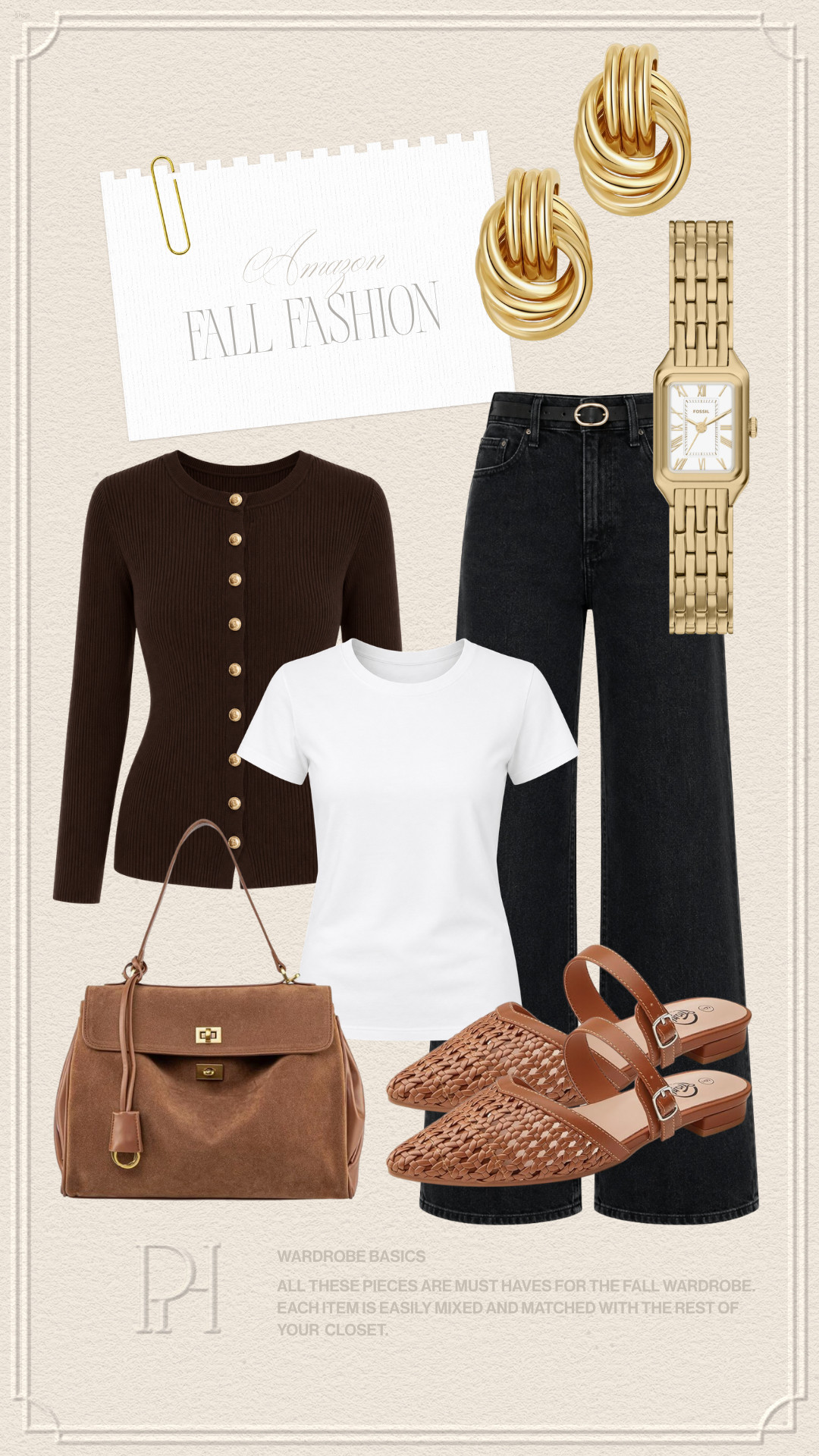 Top Amazon wardrobe basics for fall!

fall fashion, fall style, fall looks, fall outfit, black jeans, black denim, wide leg jeans, classic white tee, white t-shirt, chocolate brown cardigan, cardigan sweater, brown handbag, neutral handbag, purse, fall shoes, fall footwear, tan shoes, mules, gold earrings, gold watch, neutral fashion, capsule wardrobe 

 #LTKgrwm #LTKootd #LTKSeasonal