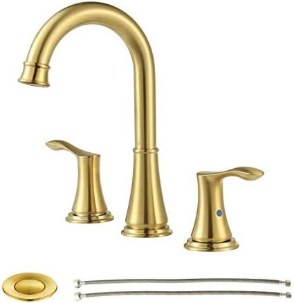 PARLOS Brushed Gold Widespread Double Handles Bathroom Faucet with Pop Up Drain and cUPC Faucet Supp | Amazon (US)