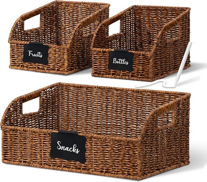 Brownlily Faux Wicker Pantry Storage Baskets, Brown-Single Set (3-Piece) | Amazon (US)