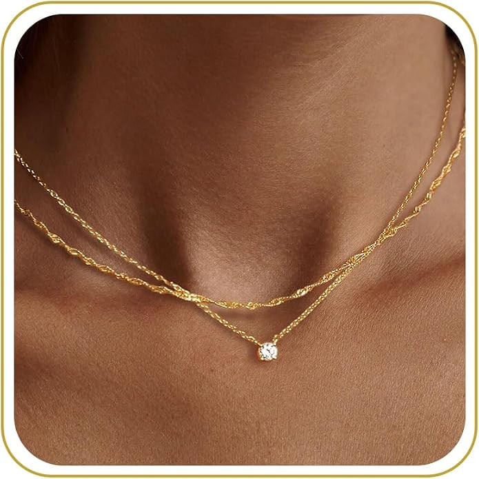 Tewiky Dainty 14k Gold Plated/Silver Cubic Zirconia Necklaces for Women, Simple CZ Jewelry Neckla... | Amazon (US)