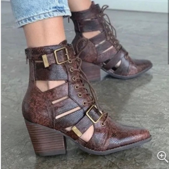 Coconuts by Matisse  Getty lace up cut out Snake Prints Boots Size 8.5 | Poshmark