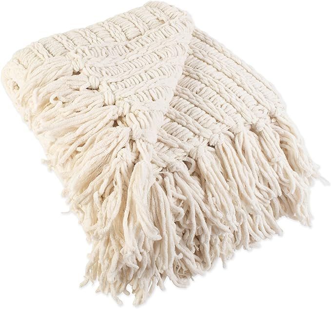 J & M Home Fashions Chenille Luxury Thick Woven Throw with Fringe, Cream | Amazon (US)