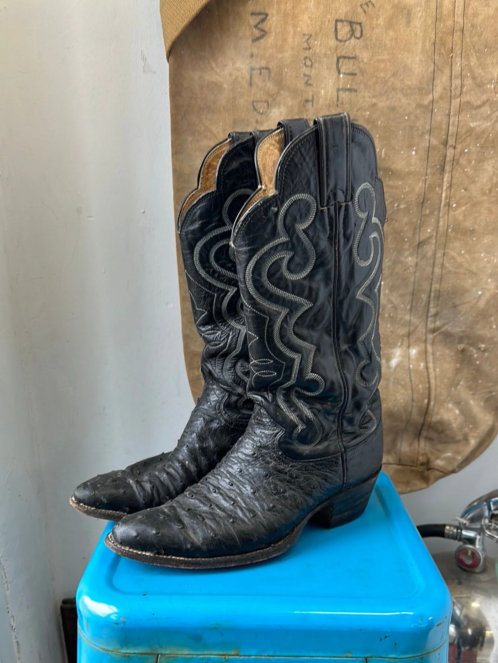 Ostrich Cowboy Boots - Black - Size 7.5 M 9 W | Etsy (US)