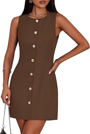 PRETTYGARDEN Work Dresses for Women 2026 Summer Business Formal Short Dress Sleeveless Button Dow... | Amazon (US)