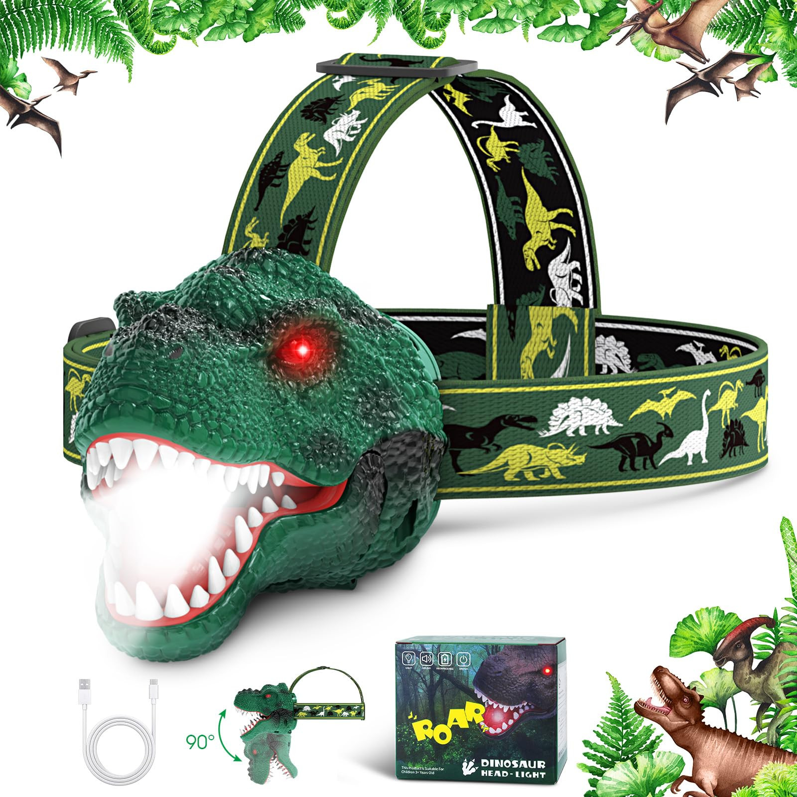 Dysaim Kids Headlamp,Rechargeable T-Rex Dinosaur Headlamp for Kids and LED Head Lamp Camping Gear... | Amazon (US)