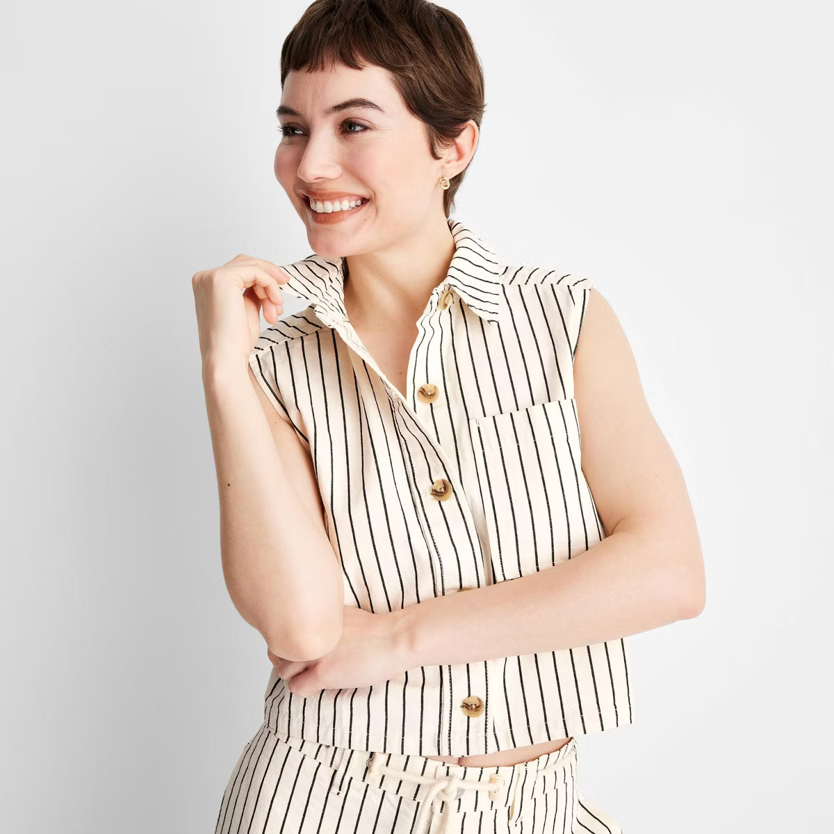 Women's Button-Down Shirt - Future Collective Black Striped | Target