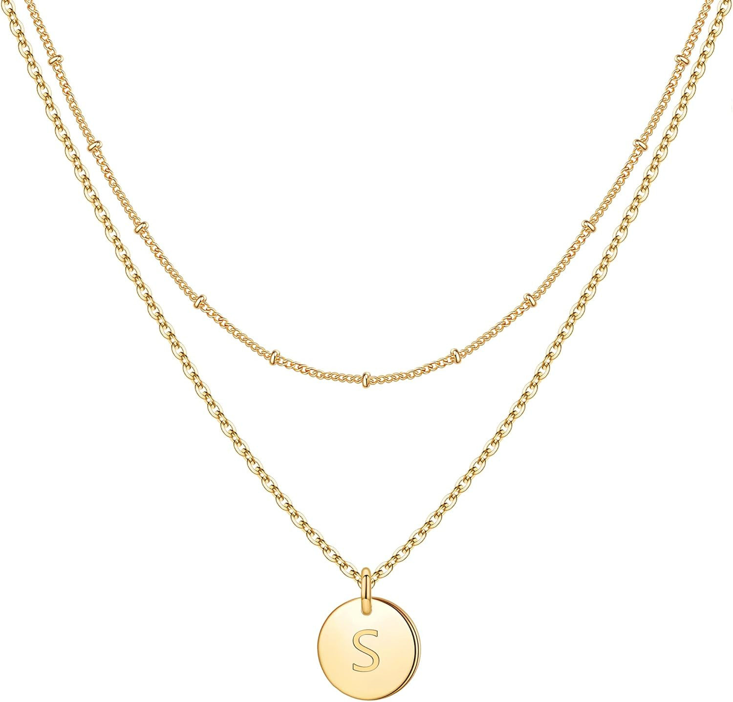 Gold Initial Necklaces for Women,14K Gold Filled Double Side Engraved Hammered Gold Coin Necklaces f | Amazon (US)