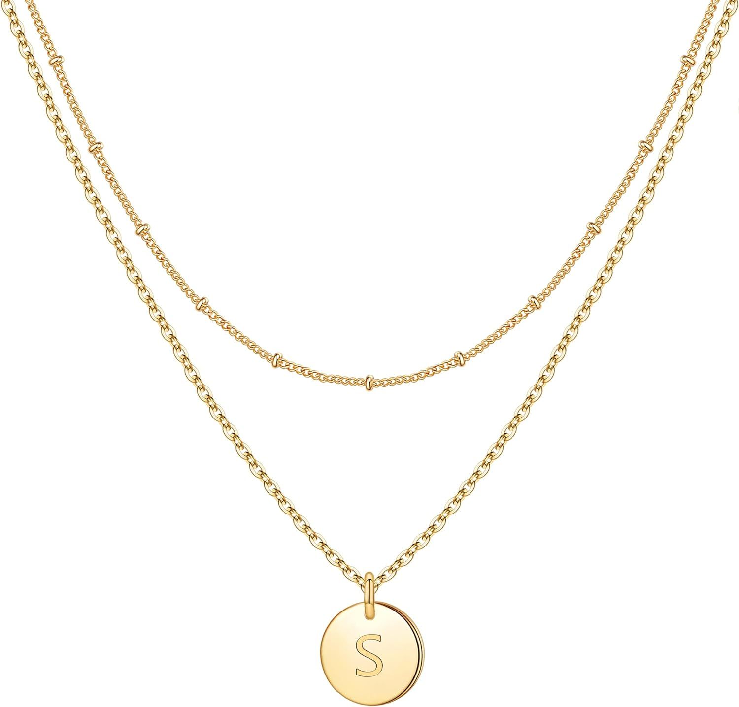 Gold Initial Necklaces for Women,14K Gold Filled Double Side Engraved Hammered Gold Coin Necklaces f | Amazon (US)