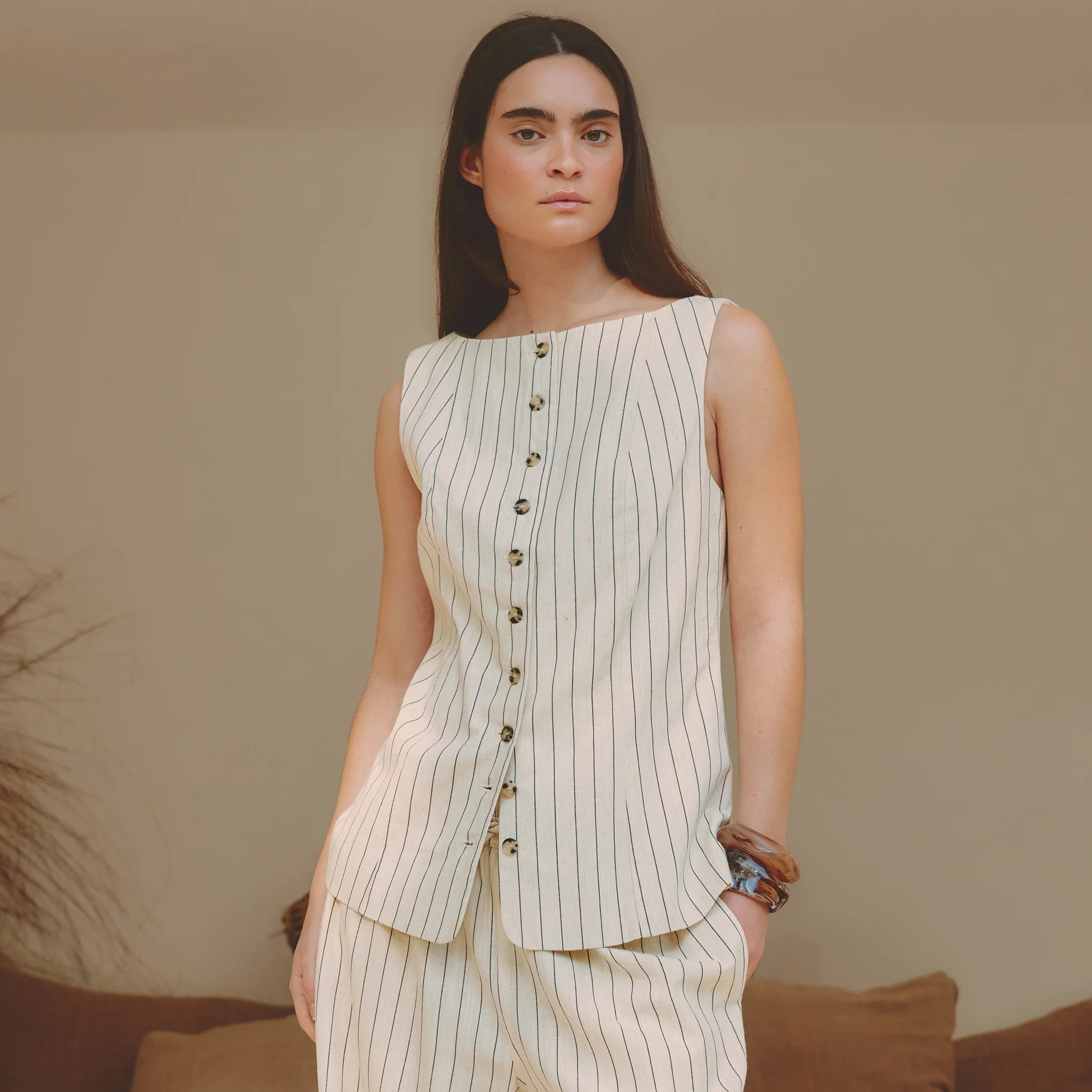Linen Blend Pinstripe Waistcoat | Albaray