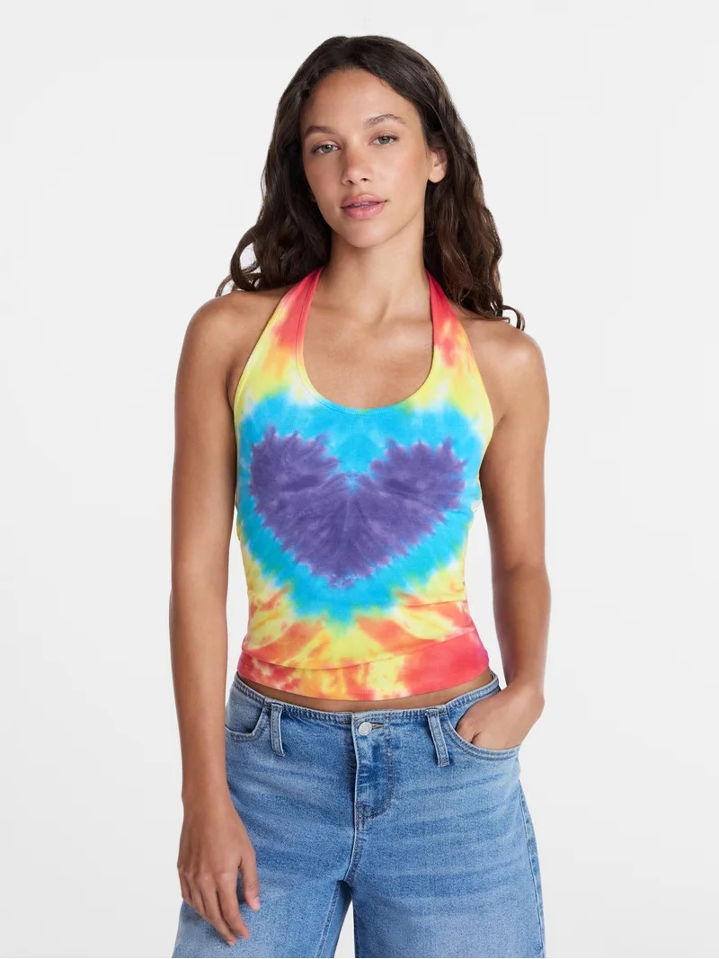 No Boundaries Heart Tie Dye Halter Cotton Tank Top, Women's XXS-XXL | Walmart (US)