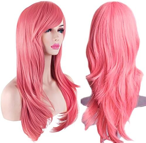 Akstore 28" 70cm Fashion Wigs Long Wavy Curly Hair Cosplay Wig & Wig Cap (Pink) | Amazon (US)