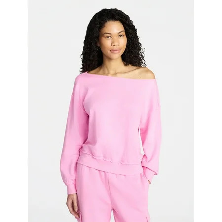 No Boundaries Off-the-Shoulder Sweatshirt with Long Sleeves, Women’s XXS-XXL | Walmart (US)