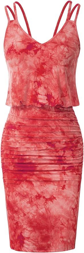 GRACE KARIN Women's Sleeveless V-Neck Spaghetti Straps Tie Dye Casual Bodycon Dress | Amazon (US)