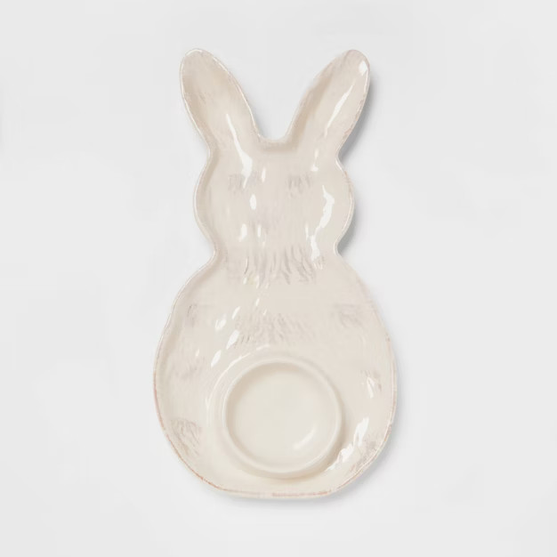13" x 7" Stoneware Bunny Platter with Dip Bowl White - Threshold™ | Target