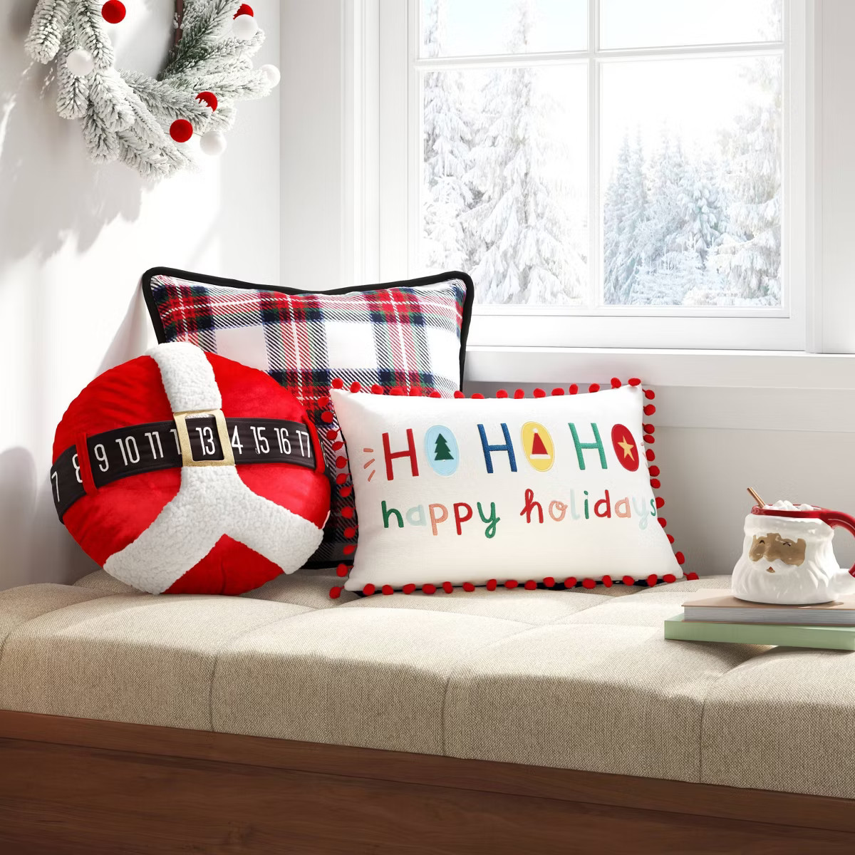 16" Santa Belt Countdown Calendar Round Christmas Novelty Throw Pillow Red/White - Wondershop™ | Target
