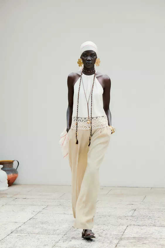 LINEN BLEND WIDE-LEG TROUSERS WITH DARTS | Zara UK