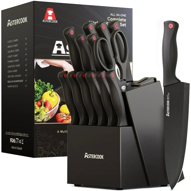 Astercook Kitchen Knife Set, 14 Pcs Knives Block Set with Built-in Sharpener, Healthy Anti-Rust C... | Walmart (US)
