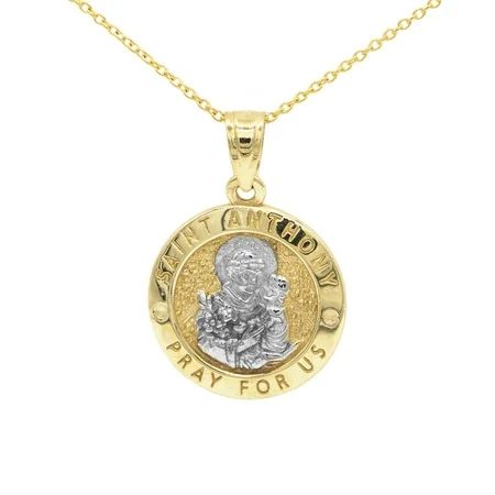 10k Yellow Gold Two Tone Dainty Round Saint Anthony Medallion Necklace with 16"" Chain (2142-26 10kY | Walmart (US)