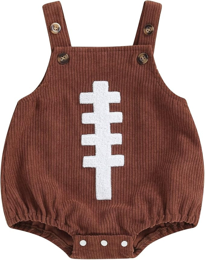 Football Baby Boy Girl Outfit Embroidery Football Romper Overalls Sleeveless Corduroy Bodysuit Ga... | Amazon (US)