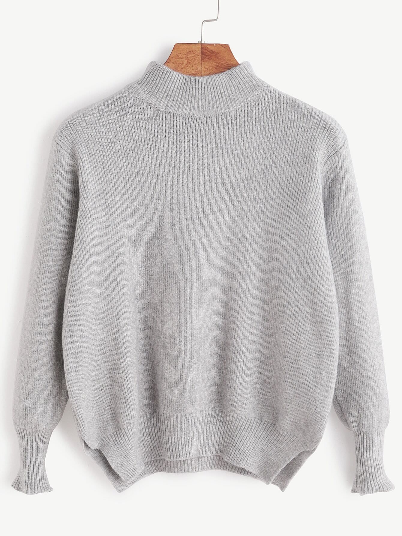 Light Grey Turtleneck Slit Side Sweater | Romwe