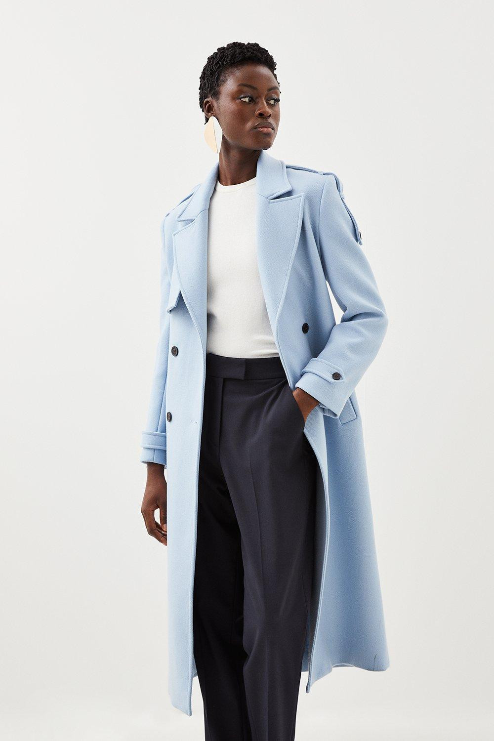Italian Manteco Wool Blend Self Tie Belted Trench Coat | Karen Millen US