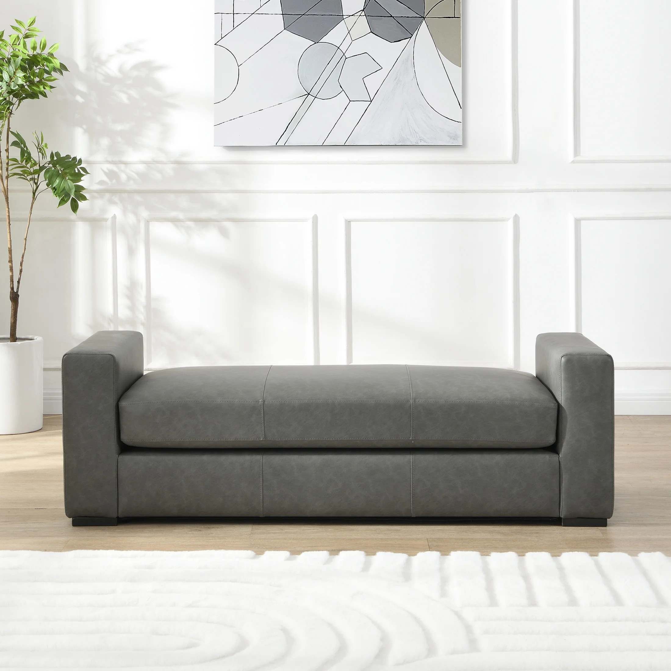 Christopher Knight Home 57.7" Rectangle Faux Leather Ottoman Bench with Armrests, Grey | Walmart (US)