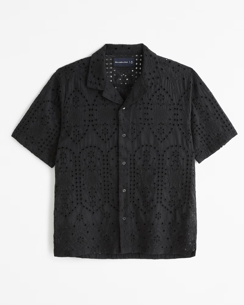 Men's Camp Collar Schiffli Embroidered Shirt | Men's Clearance | Abercrombie.com | Abercrombie & Fitch (US)