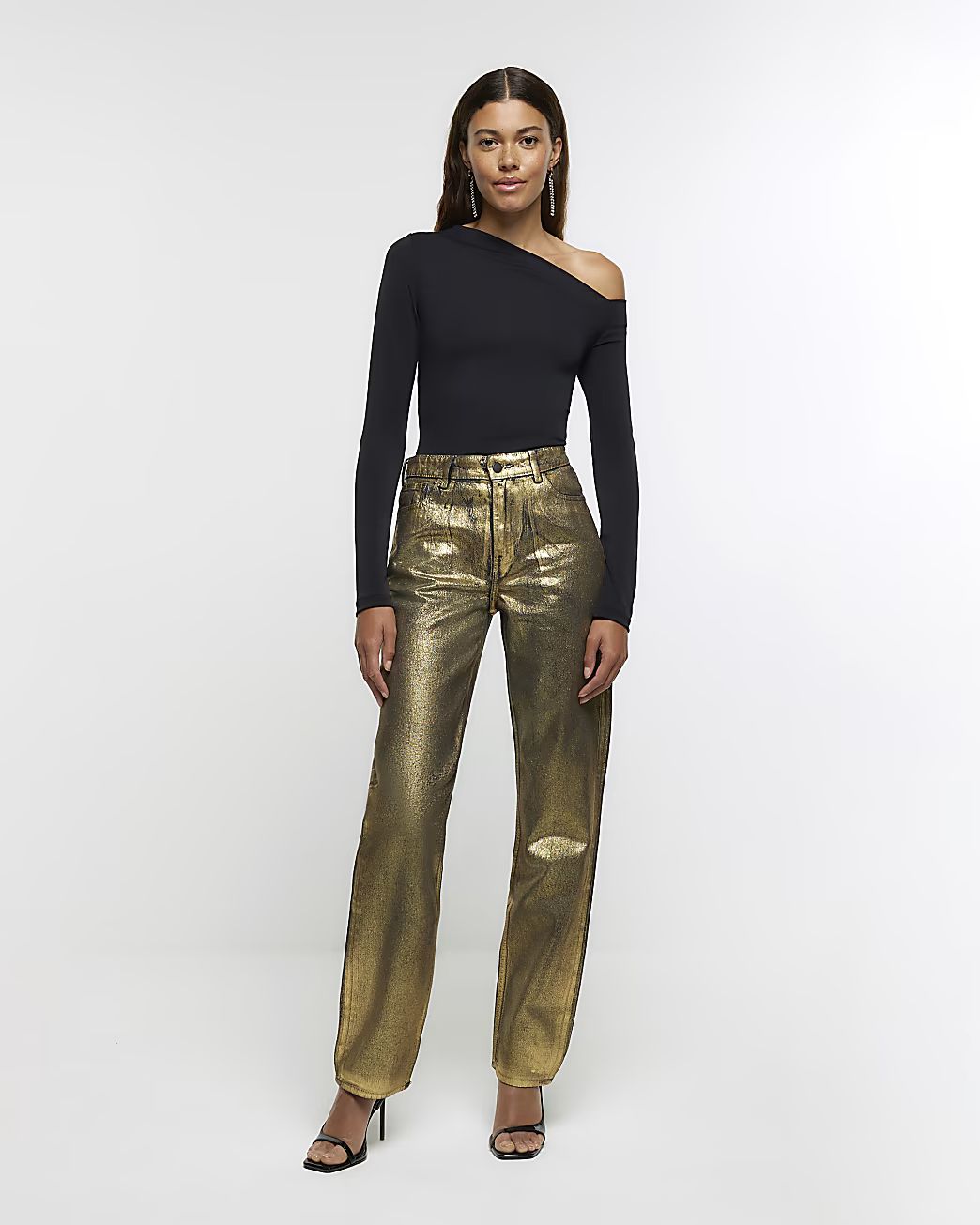 Gold relaxed straight coated jeans | River Island (UK & IE)