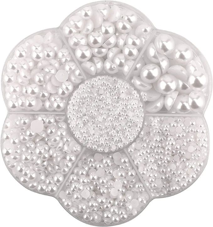 SAVITA 5600Pcs 2/3/4/5/6/8/10mm White Flat Back Pearl Half Round Pearls Beads Satin Luster Loose ... | Amazon (US)