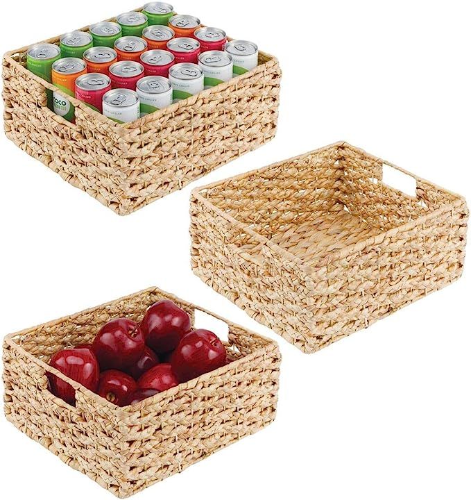 mDesign Water Hyacinth Braided Weave Kitchen Cabinet Pantry Basket with Built-in Chalkboard Label... | Amazon (US)
