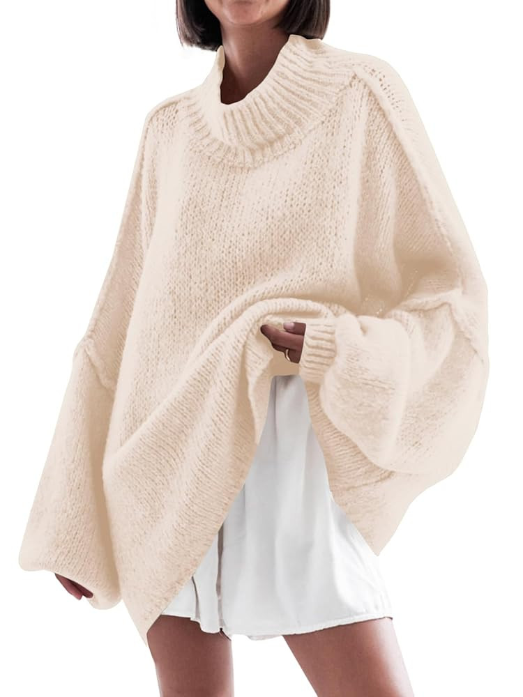 Saodimallsu Womens Oversized Sweaters Mock Neck Batwing Long Sleeve 2025 Fall Trendy Ribbed Knit ... | Amazon (US)