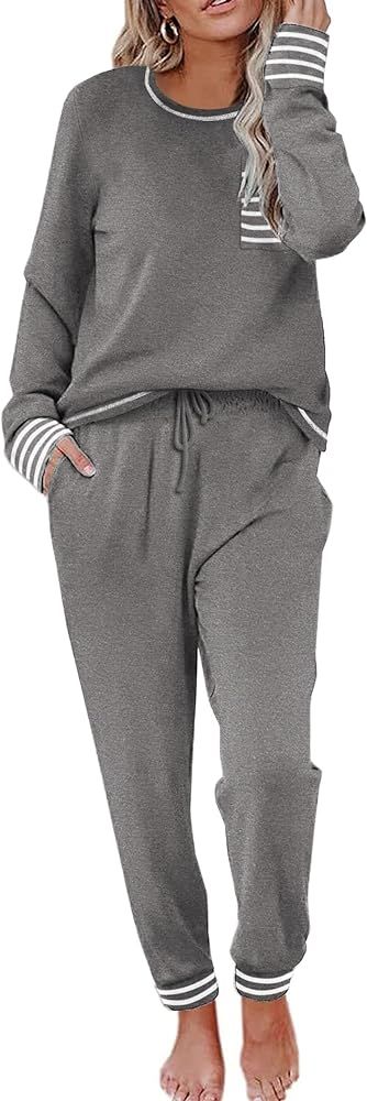 Ekouaer Pajamas Women's Long Sleeve Sleepwear with Long Pants Soft Loungewear Pj Set S-XXL | Amazon (US)