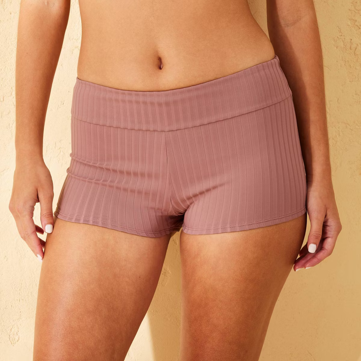 Women's Ribbed Mid-Rise Swim Shorts - Shade & Shore™ Mauve | Target