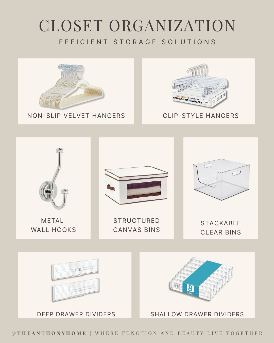 ✨ My full closet organization system — broken down into the exact pieces I use and love. From daily-use essentials to the finishing touches that make the space feel styled, every item is linked and ready to shop below.
🧺 Core Tools: The bins, hooks, and hangers I rely on to keep things in order. 💎 Final Touches: Trays, belt displays, and jewelry storage that pull it all together. 🧢 Hats + Shoes: These zones are easy to overlook… but they’ve become my favorite part of the whole setup.
Make your closet reset both pretty and practical 👇 #TheAnthonyHome #ClosetOrganization #LTKhome #AmazonFinds #HomeStyling


#LTKHome