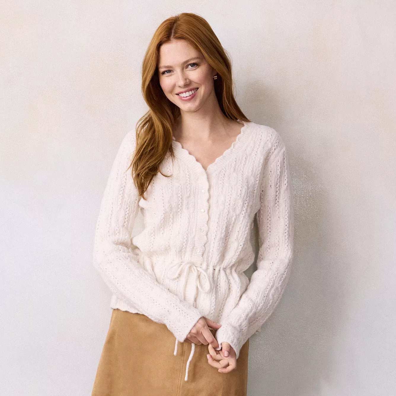 Women's LC Lauren Conrad Tie Front Pointelle Cardigan Sweater | Kohl's