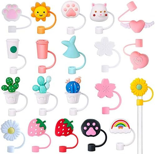 20 Pieces Straw Cover Cap Reusable Silicone Straw Toppers Drinking Straw Tips Lids for 6-8 mm Cute S | Amazon (US)