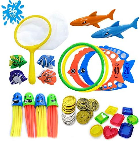 HonShoop 36pcs Diving Pool Toys for Kids, Underwater Swim Toys Set with Dip Net and Storage Net B... | Amazon (US)